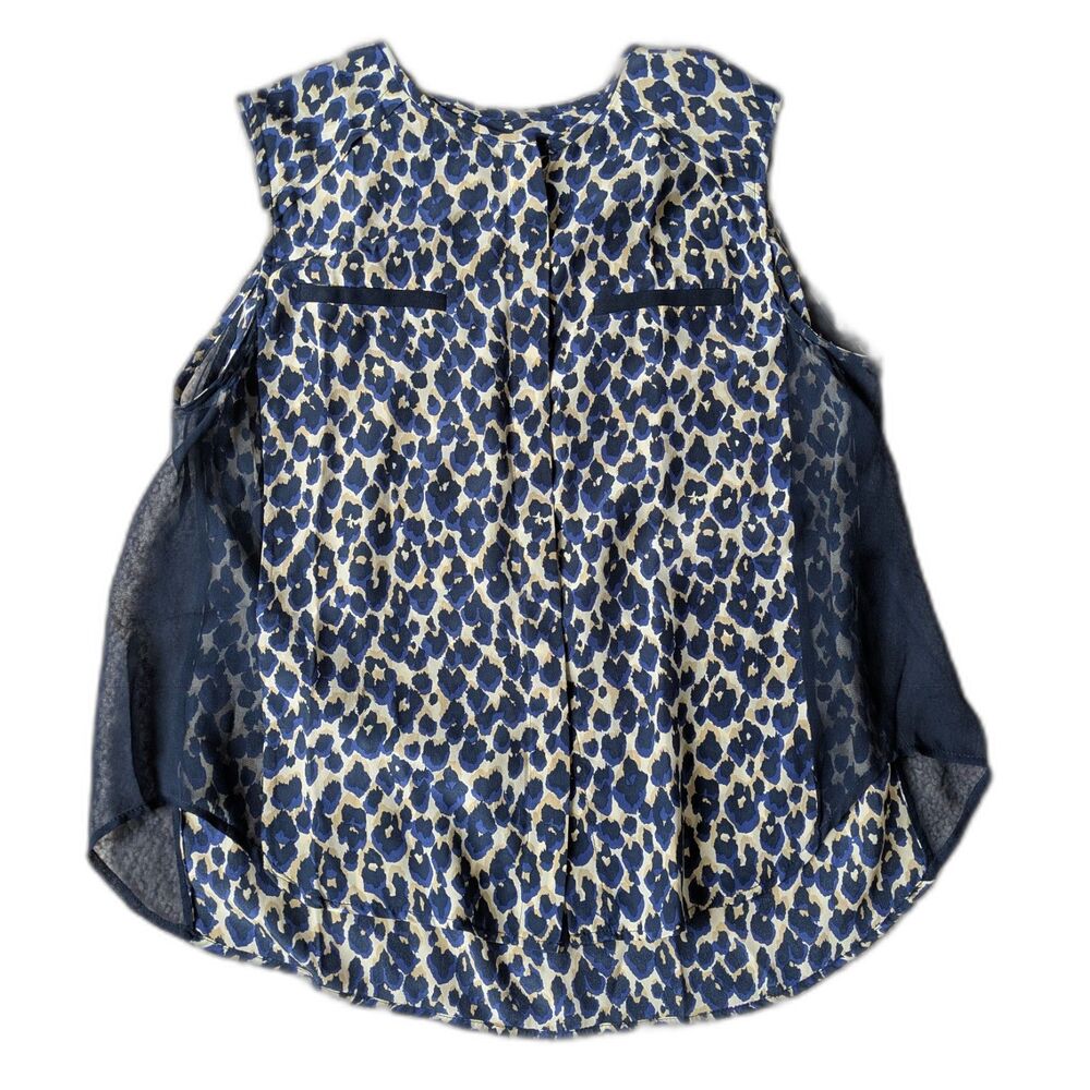 Sea New York Blue Sleeveless Cheetah Print w/ Mesh Side Panel Tank Top Sz 6